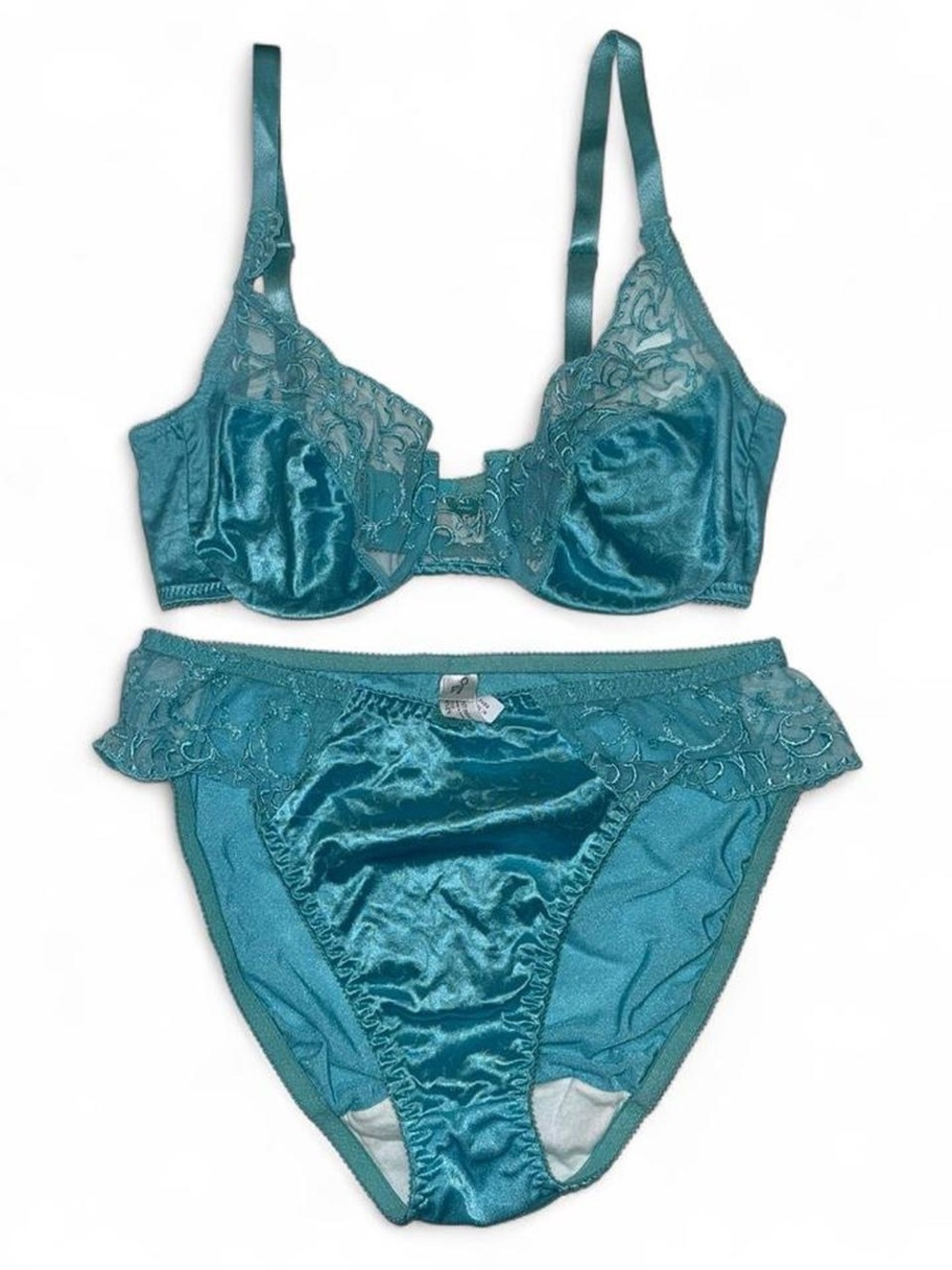 Dior Teal Satin & Lace Bra and Brief Set